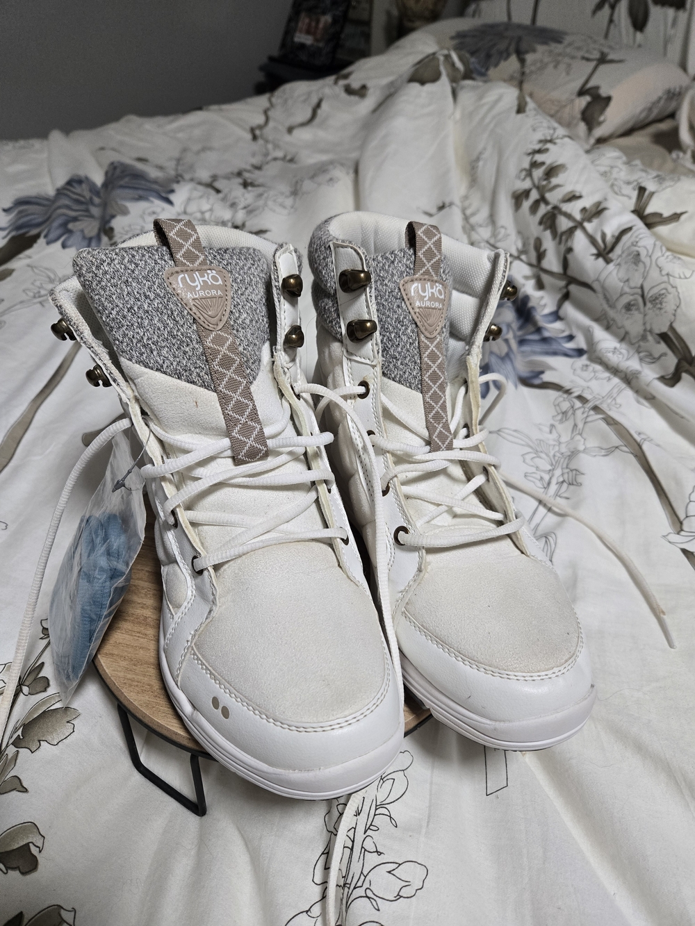 Ryka Women's Lace-Up High-Top Boots in White and Gray